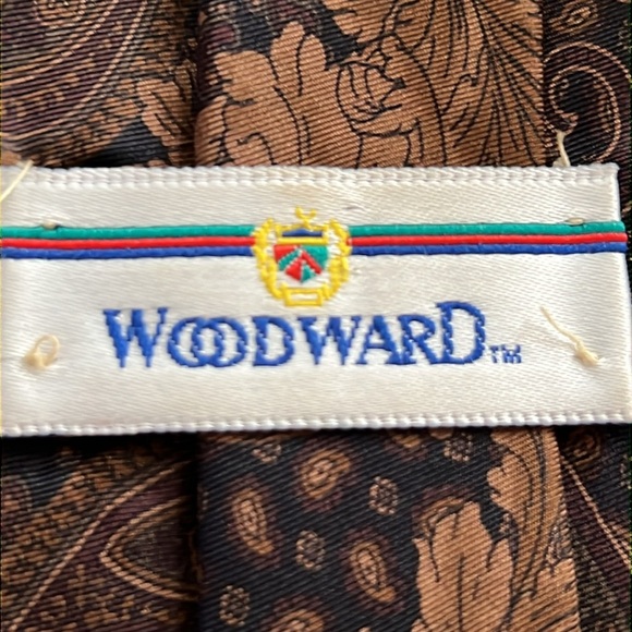 Vintage Woodward Men's Brown Floral All Silk Tie Made in U.S.A. - Picture 2 of 8